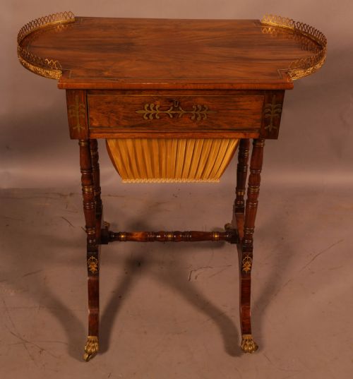 a stunning regency rosewood sewing table brass inlay - CATEGORY: ANTIQUE TABLES - DATED REGENCY