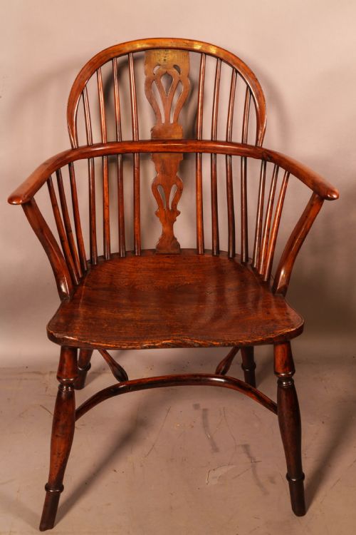 a yew wood windsor chair by william wheatland retford - CATEGORY: ANTIQUE CHAIRS - DATED 19TH CENTURY