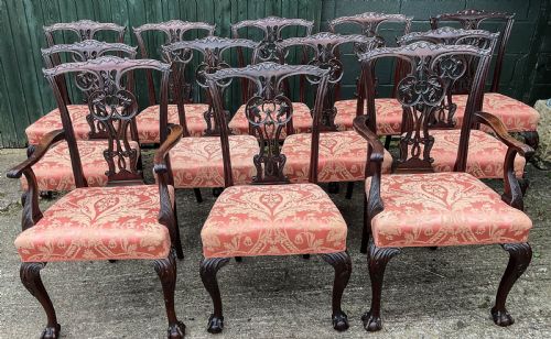 A SUPERB SET OF 12 VICTORIAN CHIPPENDALE DINING CHAIRS MAHOGANY - ADDITIONAL PHOTO 1