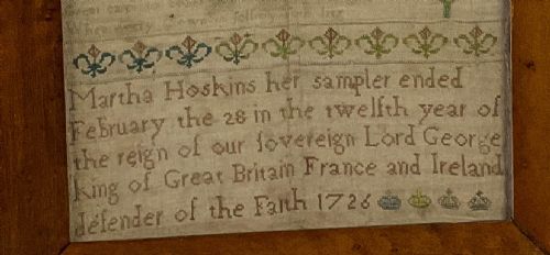 GEORGE I GIRL NEEDLEWORK SAMPLER MARTHA HOSKINS 1726 - ADDITIONAL PHOTO 2