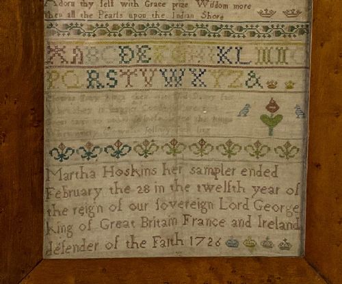 GEORGE I GIRL NEEDLEWORK SAMPLER MARTHA HOSKINS 1726 - ADDITIONAL PHOTO 5
