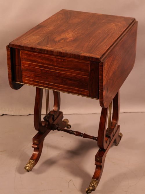 A SUPERB REGENCY BRASS INLAID SEWING TABLE ROSEWOOD - ADDITIONAL PHOTO 1