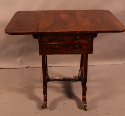 A SUPERB REGENCY BRASS INLAID SEWING TABLE ROSEWOOD - ADDITIONAL PHOTO 2