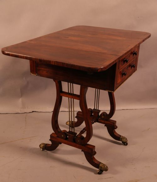 A SUPERB REGENCY BRASS INLAID SEWING TABLE ROSEWOOD - ADDITIONAL PHOTO 5