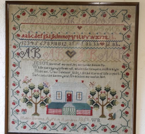 a needlework sampler y hellen barnett of aberdeen aged 10 - CATEGORY: ANTIQUE MISCELLANEOUS - DATED VICTORIAN