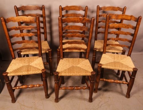 a rare genuine matching set of 6 georgian ladder back dining chairs in elm - CATEGORY: ANTIQUE CHAIRS - DATED GEORGIAN