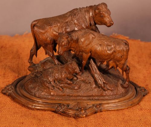 a black forest bull cow and calf group - CATEGORY: ANTIQUE SCULPTURES - DATED 19TH CENTURY
