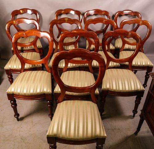 a set of 12 victorian mahogany balloon back dining chairs - CATEGORY: ANTIQUE CHAIRS - DATED VICTORIAN