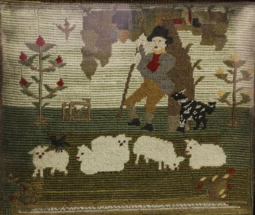A LOVELY NIEVE WOOLWORK PICTURE OF A SHEPARD AND HIS DOG AND SHEEP - ADDITIONAL PHOTO 2