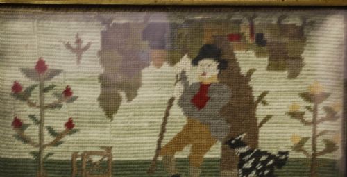 A LOVELY NIEVE WOOLWORK PICTURE OF A SHEPARD AND HIS DOG AND SHEEP - ADDITIONAL PHOTO 4