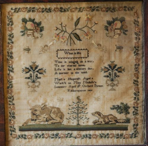 needlework samplermartha hobcroft 1839 - CATEGORY: ANTIQUE MISCELLANEOUS - DATED 19TH CENTURY