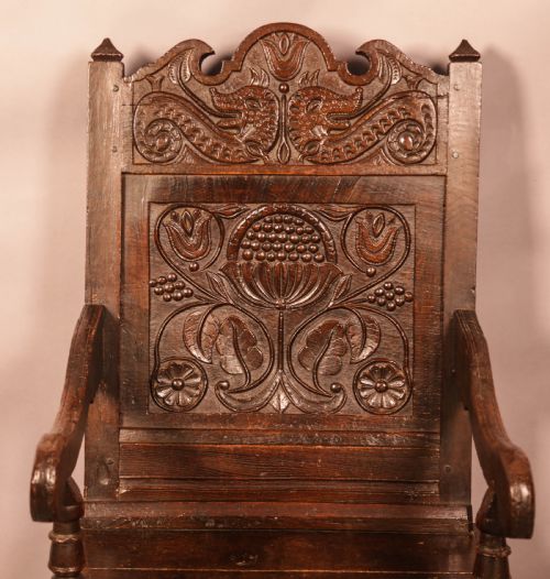 A GOOD 17TH CENTURY OAK WAINSCOT CHAIR - ADDITIONAL PHOTO 6