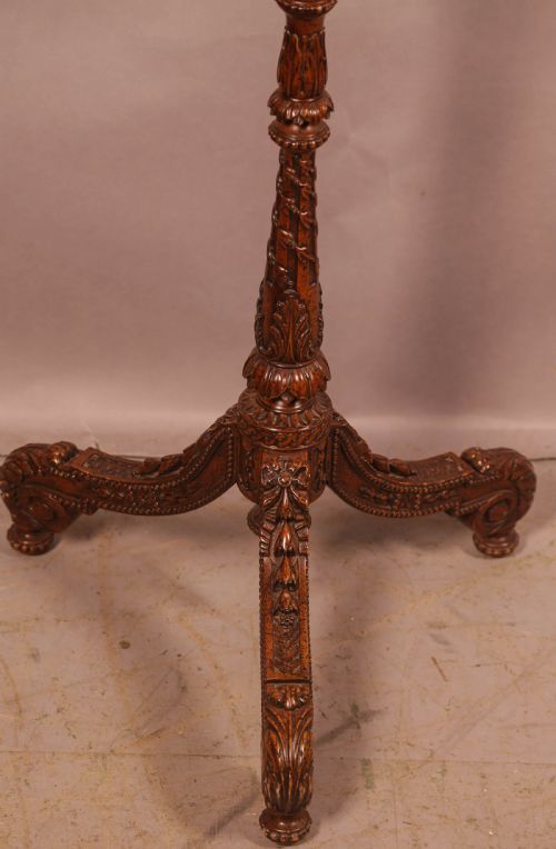 A 19TH C POLE SCREEN FANTASTIC CARVED BASE - ADDITIONAL PHOTO 2