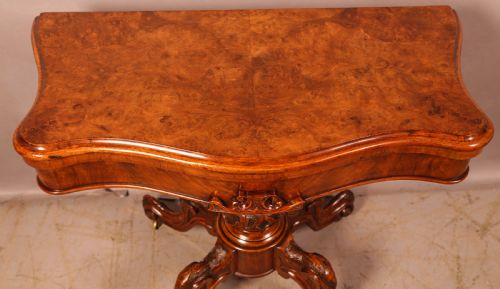 A GOOD VICTORIAN BURR WALNUT GAMES TABLE - ADDITIONAL PHOTO 3
