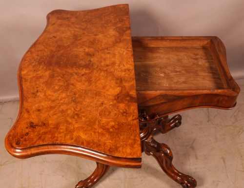 A GOOD VICTORIAN BURR WALNUT GAMES TABLE - ADDITIONAL PHOTO 4