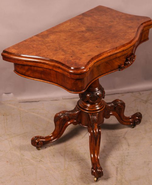 A GOOD VICTORIAN BURR WALNUT GAMES TABLE - ADDITIONAL PHOTO 6
