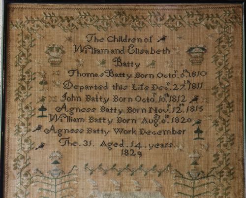 A GOOD INTERESTING SAMPLER OF THE BATTY FAMILY BY AGNESS BATTY 1829 - ADDITIONAL PHOTO 5