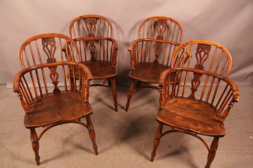 A RARE GENUINE MATCHING SET OF 4 YEW WOOD WINDSOR CHAIRS - ADDITIONAL PHOTO 22
