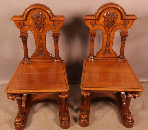 best pair of victorian oak hall chairs - CATEGORY: ANTIQUE CHAIRS - DATED VICTORIAN