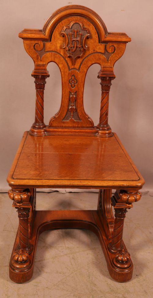 BEST PAIR OF VICTORIAN OAK HALL CHAIRS - ADDITIONAL PHOTO 1