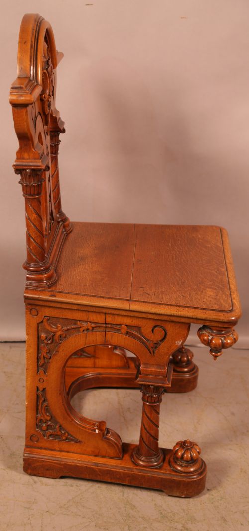 BEST PAIR OF VICTORIAN OAK HALL CHAIRS - ADDITIONAL PHOTO 2