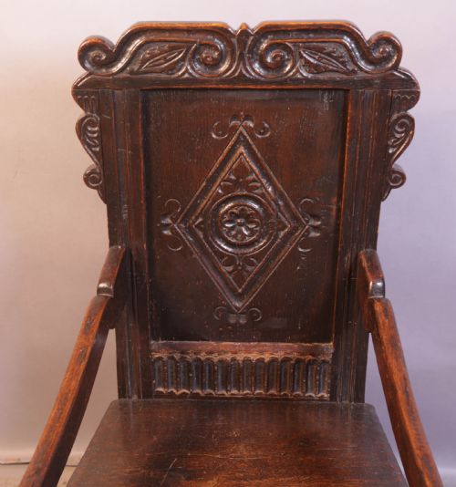 A NICE OAK WAINSCOTT CHAIR 17TH C - ADDITIONAL PHOTO 5