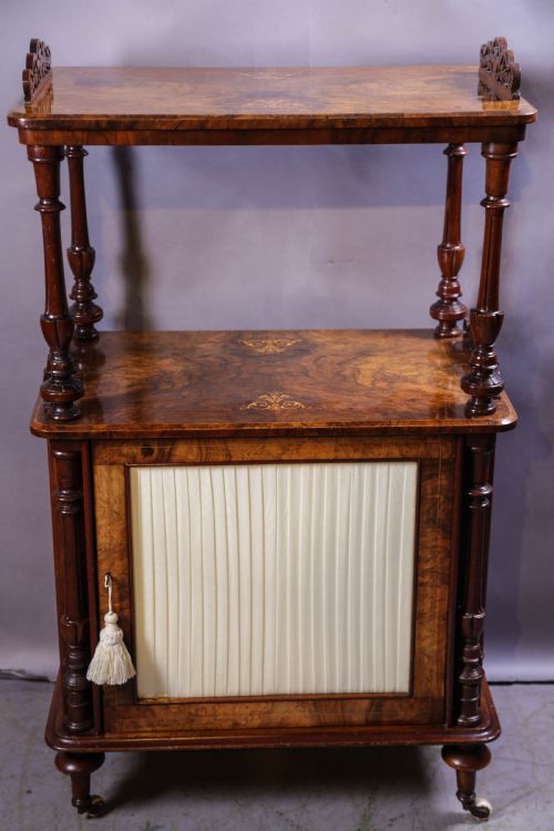 A VICTORIAN BURR WALNUT MUSIC CABINET INLAID - ADDITIONAL PHOTO 1