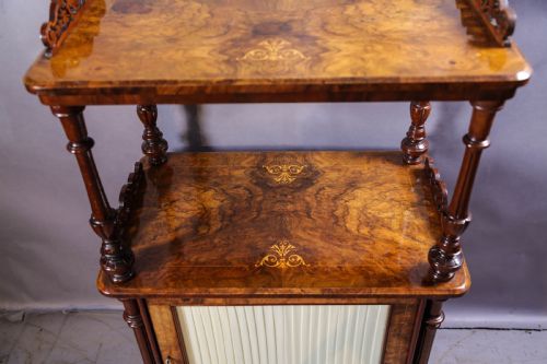 A VICTORIAN BURR WALNUT MUSIC CABINET INLAID - ADDITIONAL PHOTO 4
