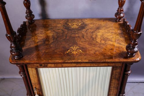 A VICTORIAN BURR WALNUT MUSIC CABINET INLAID - ADDITIONAL PHOTO 6