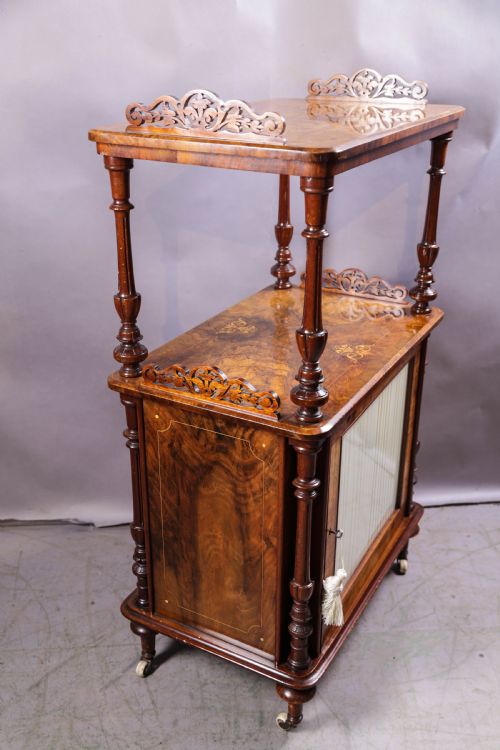 A VICTORIAN BURR WALNUT MUSIC CABINET INLAID - ADDITIONAL PHOTO 8