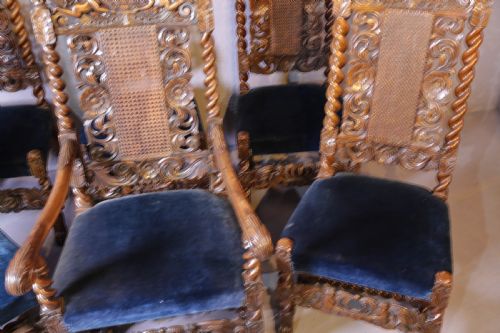 A SET OF 6 CAROLEON STYLE CHAIRS HEAVILY CARVED WALNUT - ADDITIONAL PHOTO 5