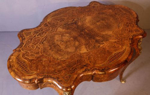 A SUPERB FRENCH MARQUETRY CENTRE TABLE BURR WALNUT SUPERBLY INLAID - ADDITIONAL PHOTO 9