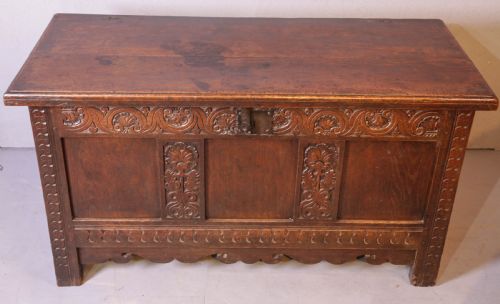 A 17TH CENTURY OAK COFFER ALL ORIGINAL