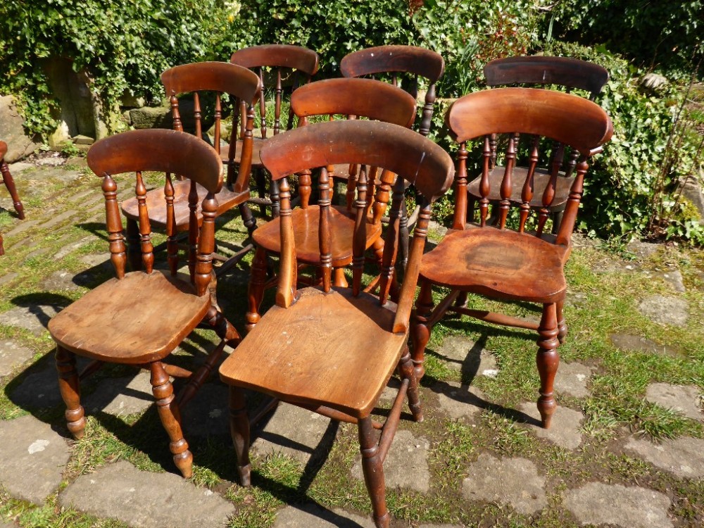 A Harlequin set of 8 Victorian Kitchen Chairs