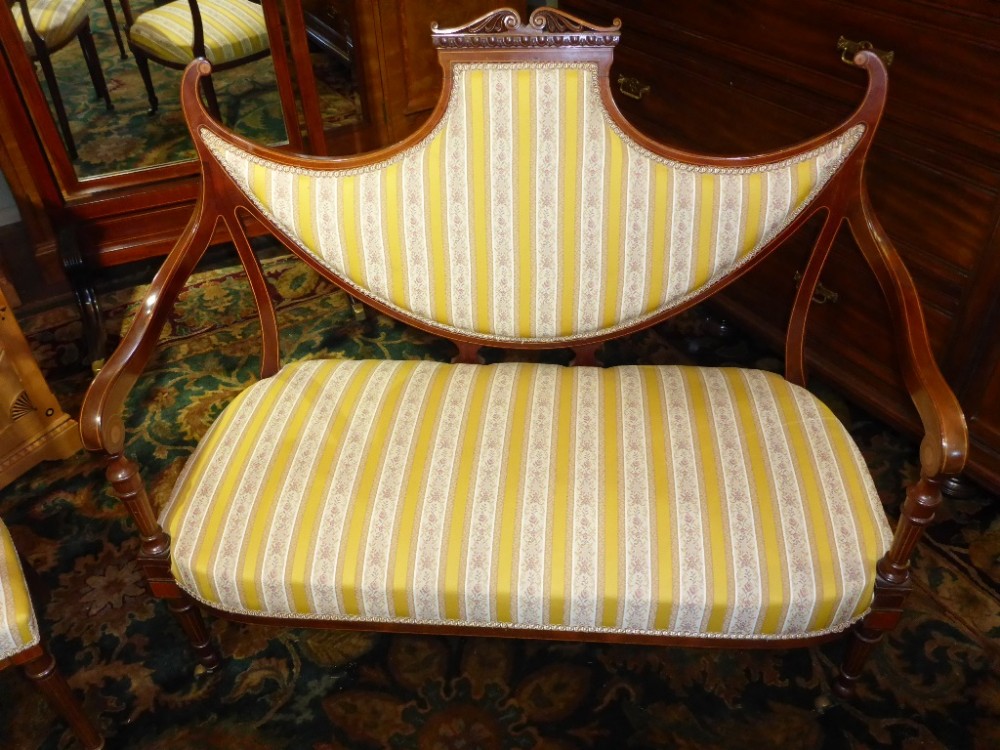 Quality Late Victorian 4 Piece Salon Suite Inlaid Mahogany