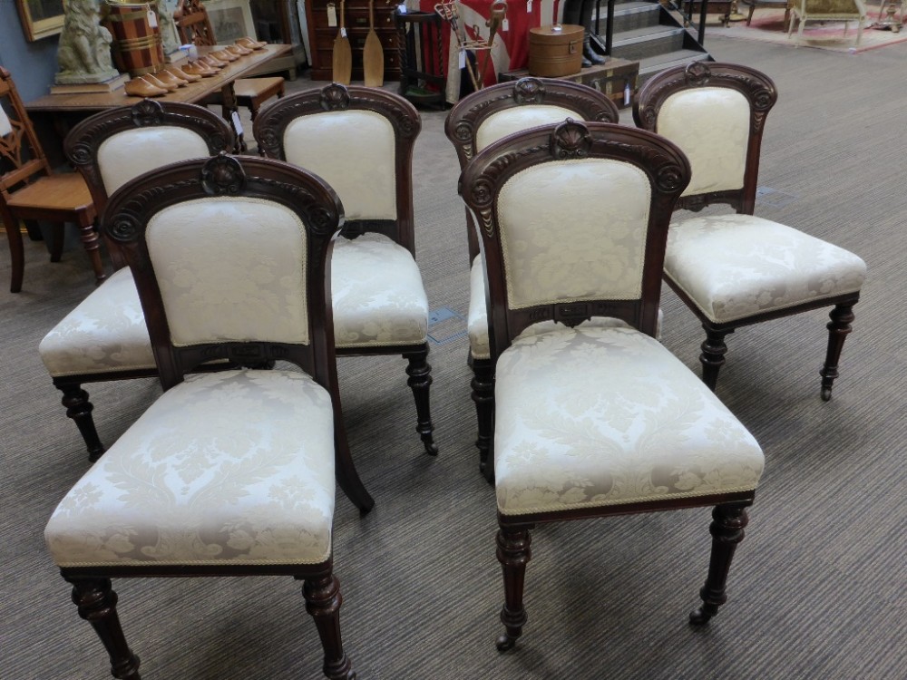 Set of Six Victorian Mahogany Framed Dining Chairs