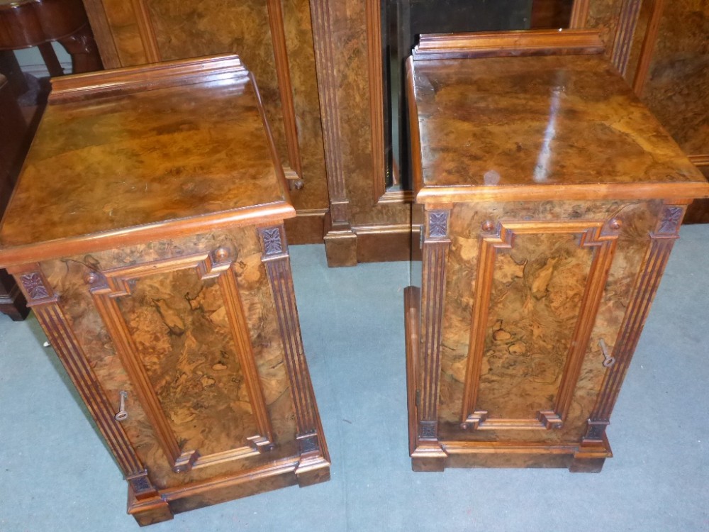 Pair of Victorian Burr Walnut Bedside Cupboards
