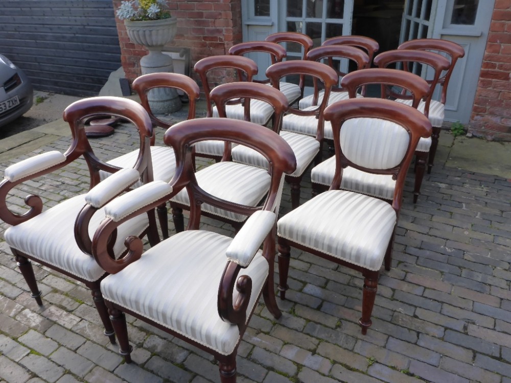 Rare Set of 14 Victorian Mahogany Balloon Back Dining Chairs