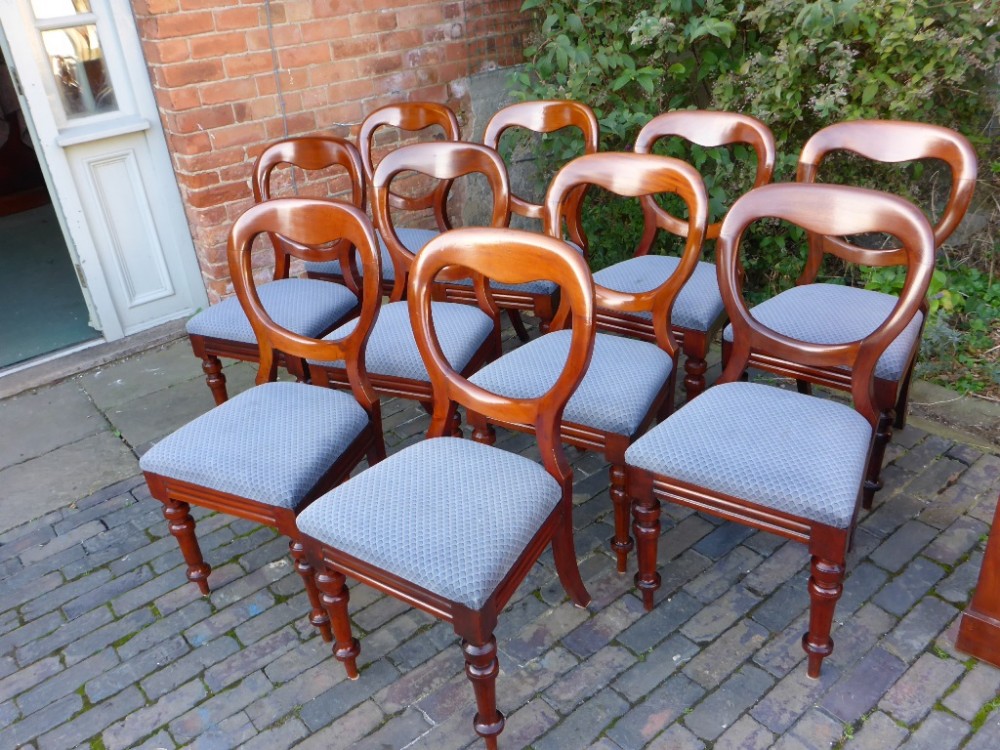 Set of 10 Victorian Mahogany Balloon Back Dining Chairs