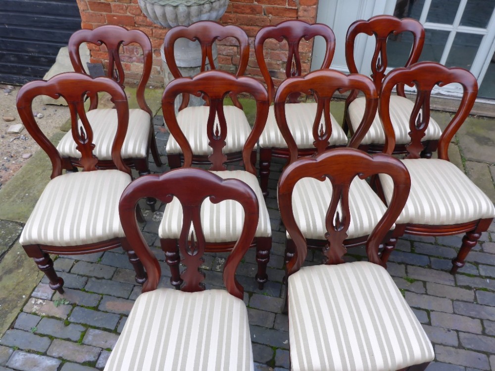 Set of 10 Victorian Mahogany Balloon Back Dining Chairs
