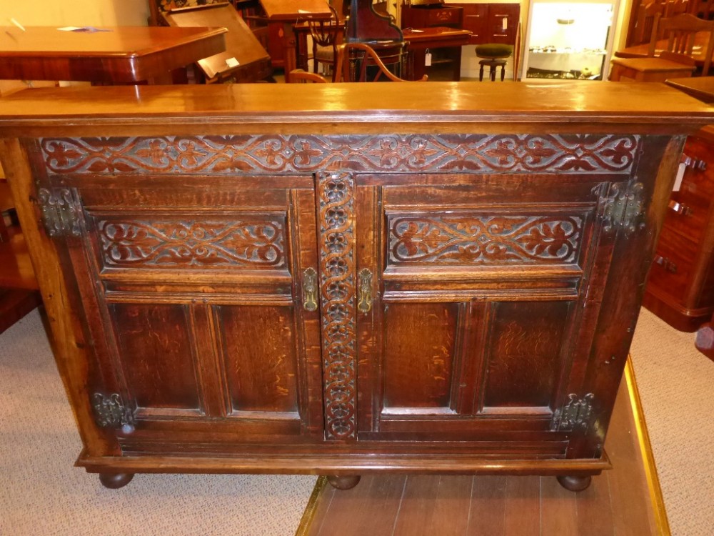 Carved Oak Two Door Cupboard Victorian