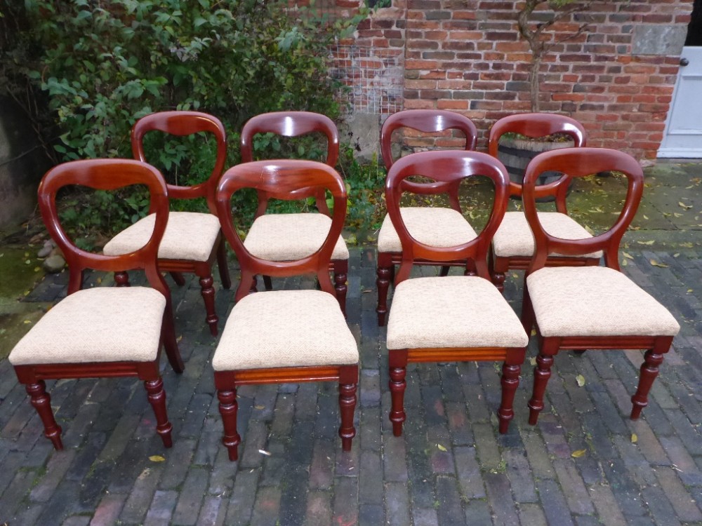 A Set of 8 Victorian Mahogany Balloon Back Dining Chairs