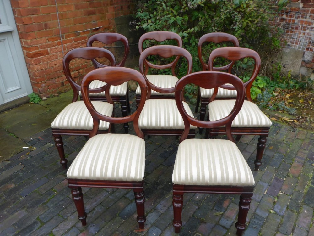 Set of 10 Victorian Mahogany Balloon Back Dining Chairs