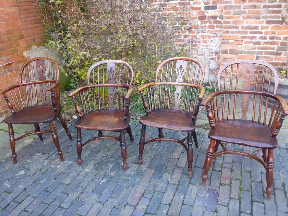 A Harlequin set of 4 Ash and Elm Windsor Chairs
