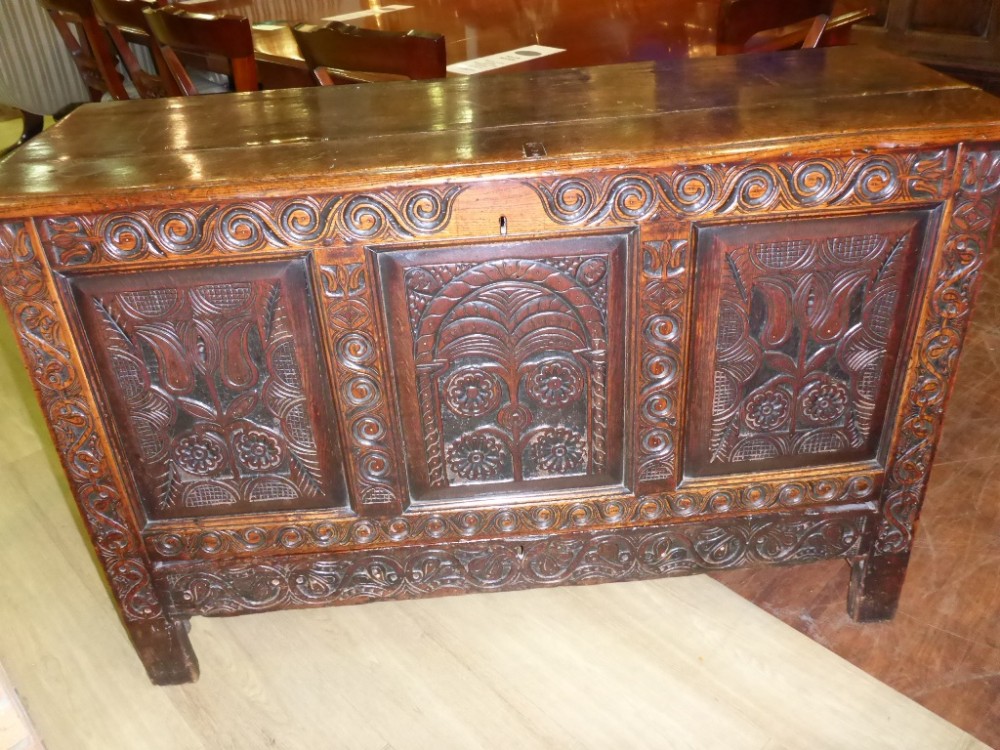 Early Oak Blanket Box/Coffer Carved