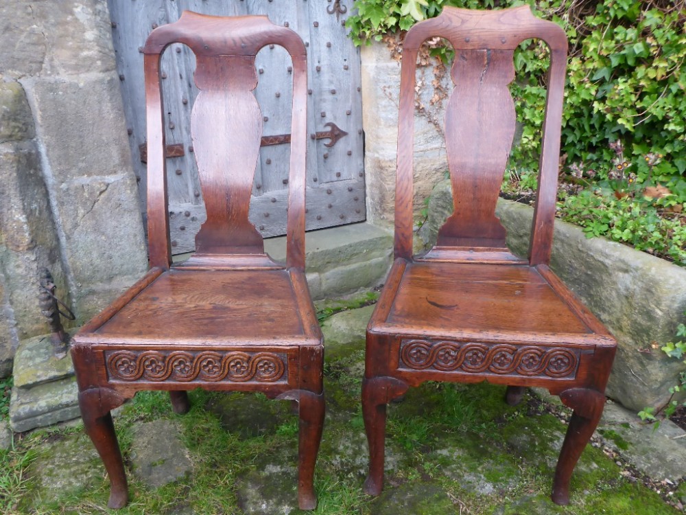 Rare Pair of Queen Ann Period Dining Chairs