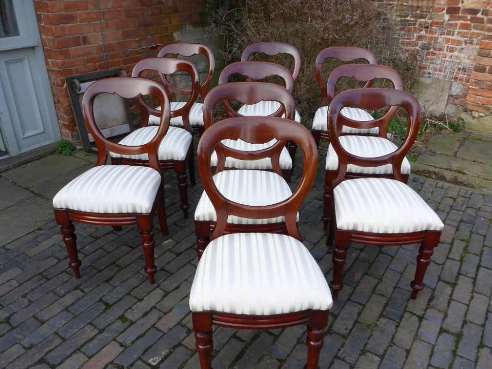 A Set of 10 Victorian Mahogany Balloon Back Dining Chairs