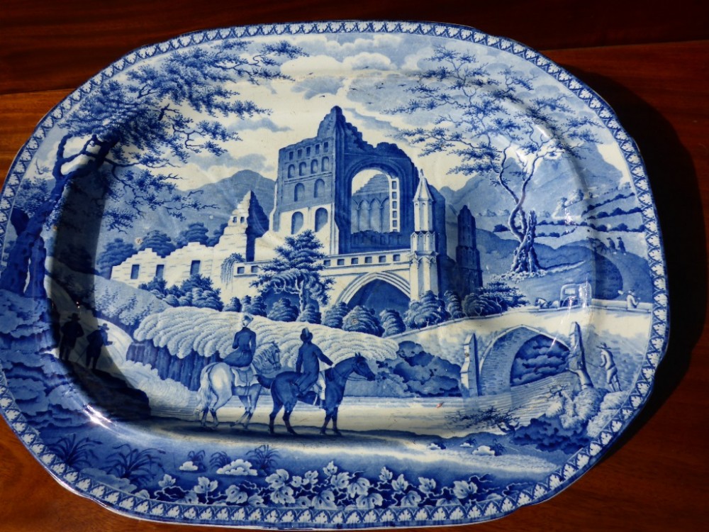 Blue and White Meat Plate Gothic Ruins