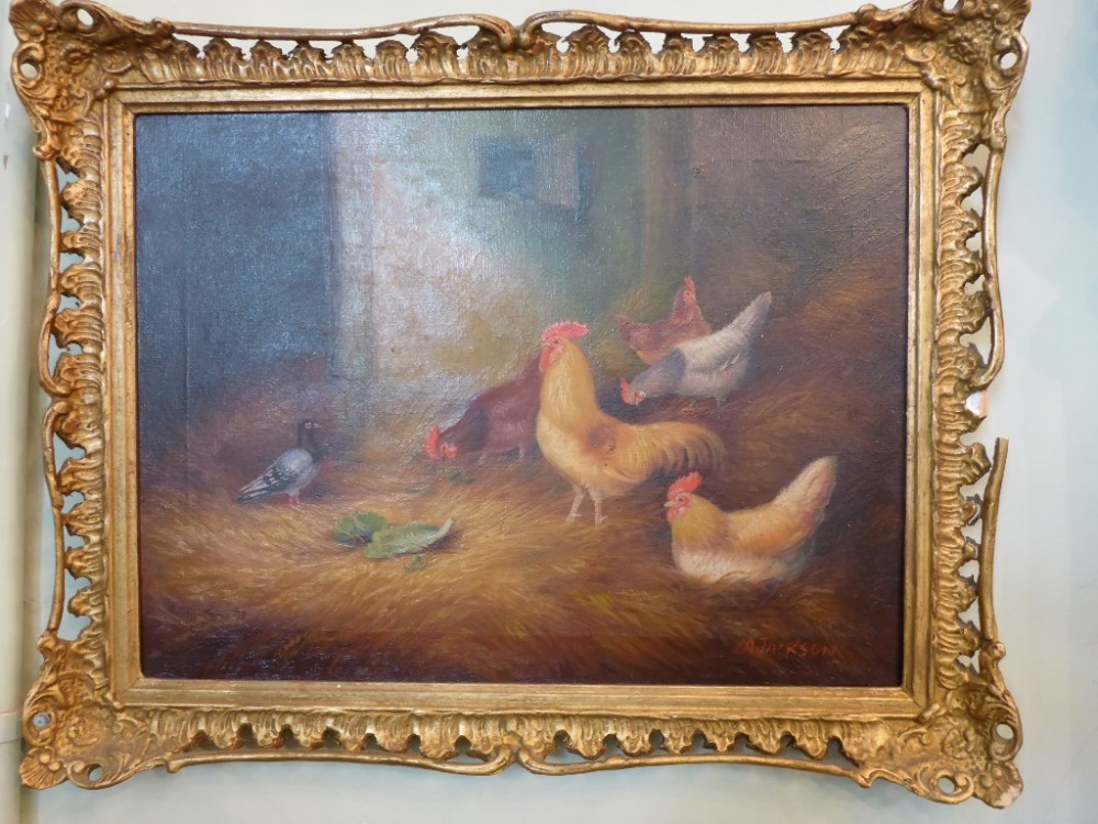 Oil on Canvas M Jackson, Chickens