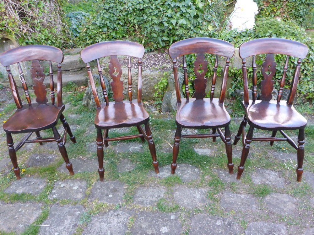 Matching Set of 4 Victorian Ash and Elm Kitchen Chairs